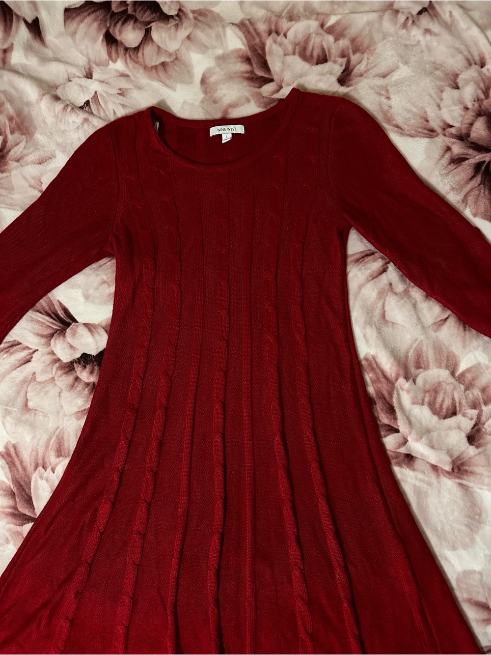 Nine West Crimson Cable-Knit Fit & Flare Sweater Dress